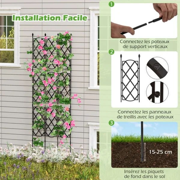 Lot de 3 Treillis de Jardin en Métal Antirouille 48 x 164 cm Supports pour Plantes d'Extérieur pour Plante Grimpante Clôture