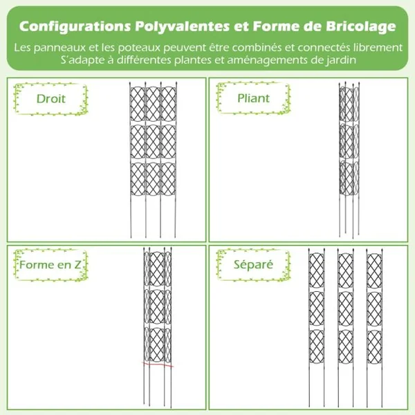 Lot de 3 Treillis de Jardin en Métal Antirouille 48 x 164 cm Supports pour Plantes d'Extérieur pour Plante Grimpante Clôture