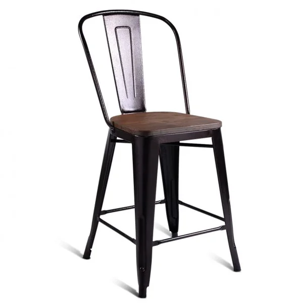 Lot de 4 Chaises de Bar Style Industriel Dossier Détachable Capacité 120 Kg en Métal Bois D’orme 45x52x99cm Bronze
