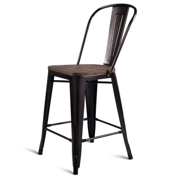 Lot de 4 Chaises de Bar Style Industriel Dossier Détachable Capacité 120 Kg en Métal Bois D’orme 45x52x99cm Bronze
