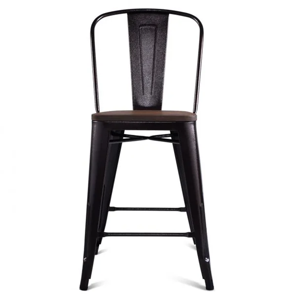 Lot de 4 Chaises de Bar Style Industriel Dossier Détachable Capacité 120 Kg en Métal Bois D’orme 45x52x99cm Bronze