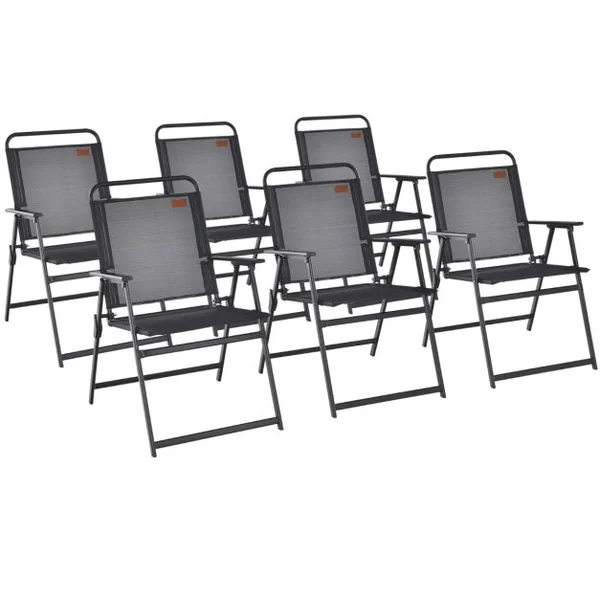 Lot de 4 Chaises de Jardin Pliantes en Textilène avec Accoudoirs en Métal Fauteuil de Jardin avec Pieds Antidérapants Noir