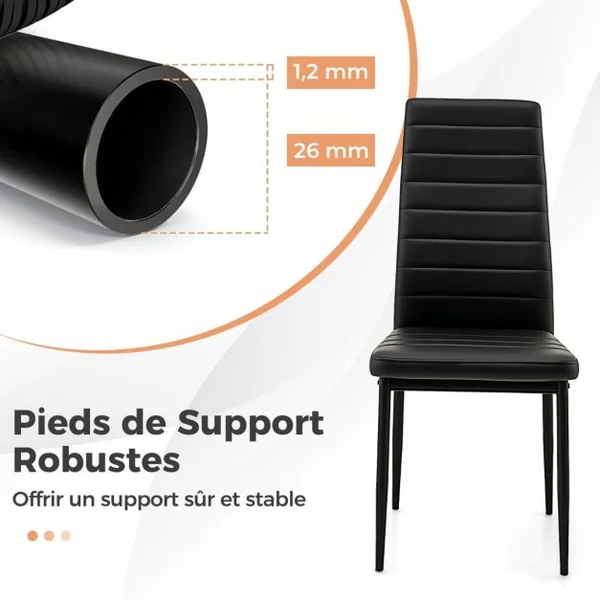 Lot de 4 Chaises de Salle à Manger Rembourrées Sans Accoudoirs Dossier et Siège Rembourrés Cuir Synthétique Pieds en Métal Noir