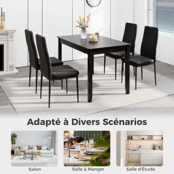 Lot de 4 Chaises de Salle à Manger Rembourrées Sans Accoudoirs Dossier et Siège Rembourrés Cuir Synthétique Pieds en Métal Noir