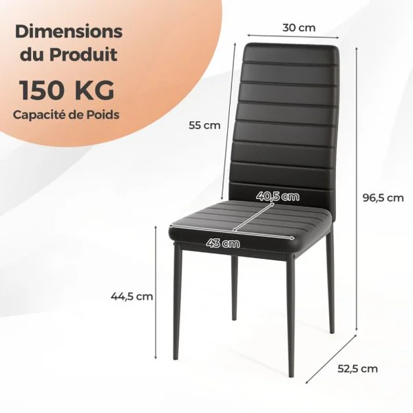 Lot de 4 Chaises de Salle à Manger Rembourrées Sans Accoudoirs Dossier et Siège Rembourrés Cuir Synthétique Pieds en Métal Noir
