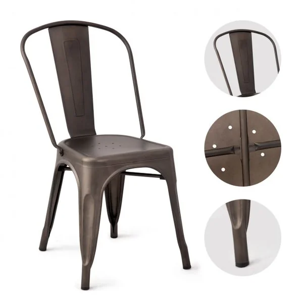 Lot de 4 Chaises de Style Industriel avec Dossier Détachable pour Cuisine Capacité 125kg en Acier 45x52x85cm Bronze