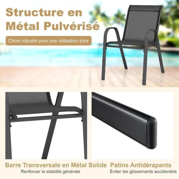 Lot de 4 Chaises empliables Tissu Respirant et Structure Antirouille Charge Max 120kg pour Jardin Terrasse Balcon Gris/Noir/Marron/Bleu