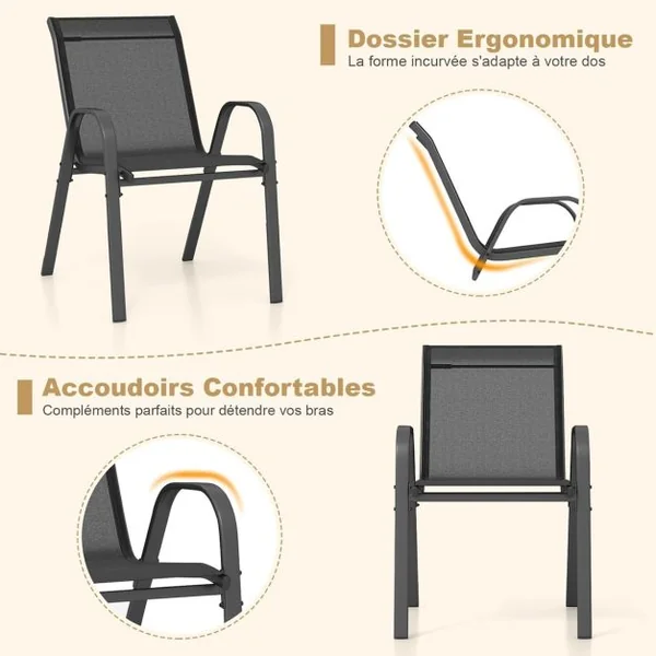 Lot de 4 Chaises empliables Tissu Respirant et Structure Antirouille Charge Max 120kg pour Jardin Terrasse Balcon Gris/Noir/Marron/Bleu