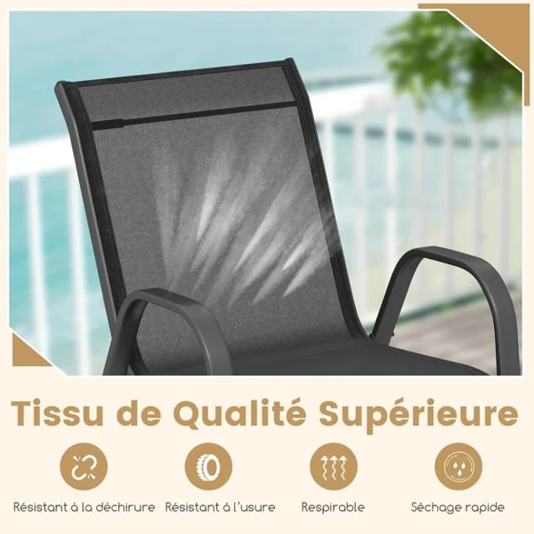 Lot de 4 Chaises empliables Tissu Respirant et Structure Antirouille Charge Max 120kg pour Jardin Terrasse Balcon Gris/Noir/Marron/Bleu