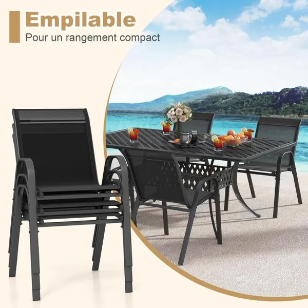 Lot de 4 Chaises empliables Tissu Respirant et Structure Antirouille Charge Max 120kg pour Jardin Terrasse Balcon Gris/Noir/Marron/Bleu