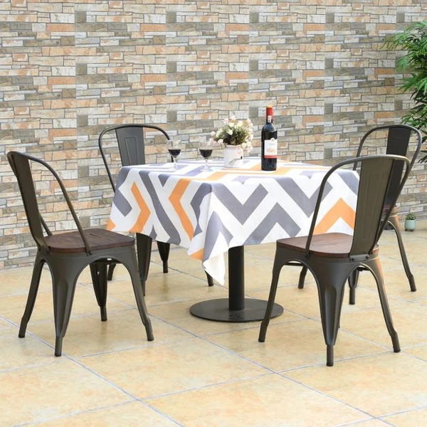 Lot de 4 Chaises Salle à Manger en Acier Assise en Bois d’Orme Empilables Style Industriel 51x44x85,5cm Couleur Métallisée