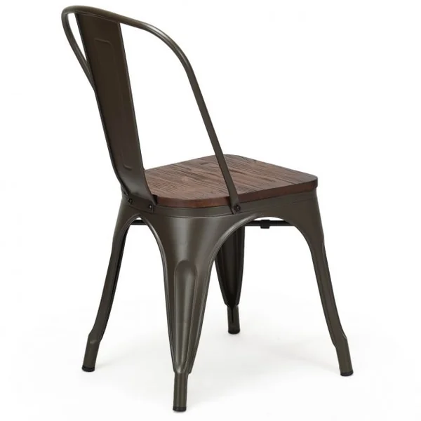 Lot de 4 Chaises Salle à Manger en Acier Assise en Bois d’Orme Empilables Style Industriel 51x44x85,5cm Couleur Métallisée