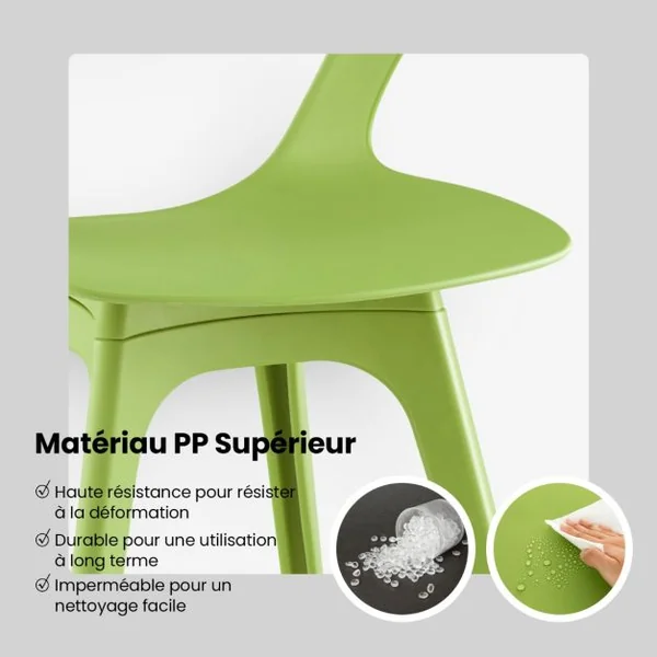 Lot de 4 Chaises Salle à Manger en PP Durable avec Dossier Patins Antidérapants Assemblage Facile Charge 150 KG Blanc