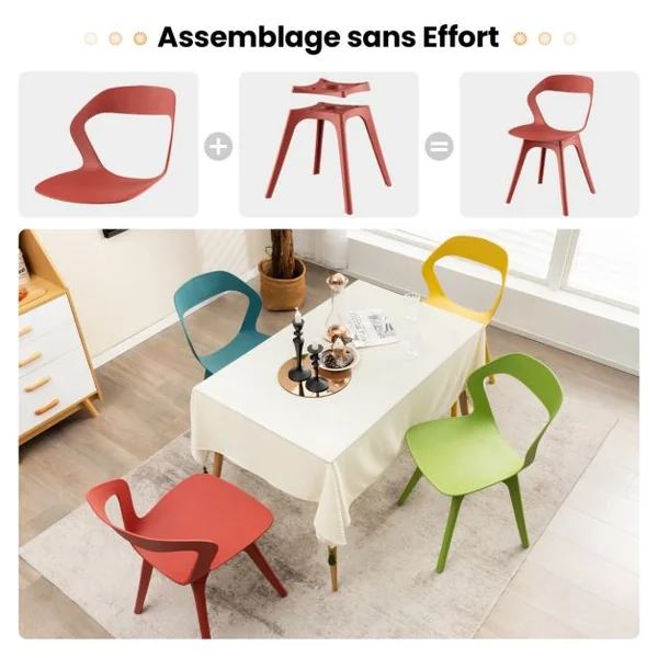 Lot de 4 Chaises Salle à Manger en PP Durable avec Dossier Patins Antidérapants Assemblage Facile Charge 150 KG Blanc