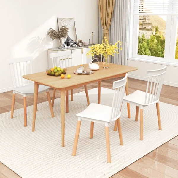 Lot de 4 Chaises Windsor Dossier à Fuseaux et Sièges Incurvés Pieds en Bois Massif Robustes Patins Antidérapants Sans Accoudoirs Noir/Blanc
