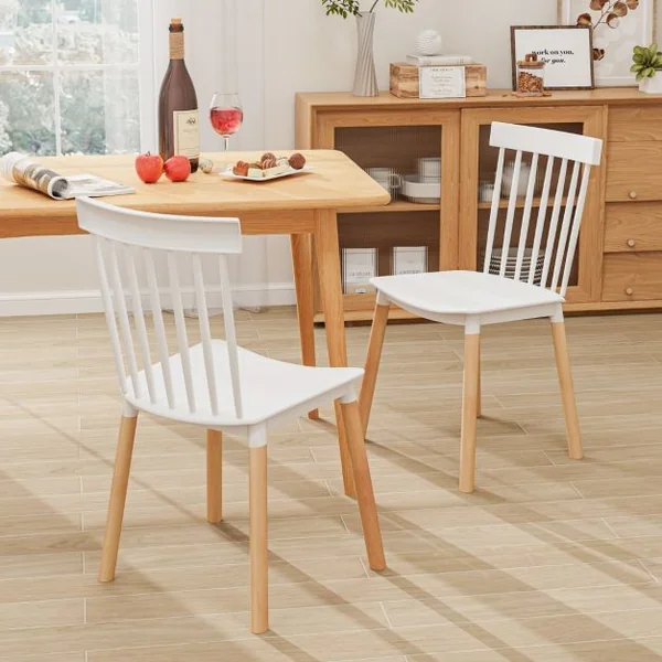 Lot de 4 Chaises Windsor Dossier à Fuseaux et Sièges Incurvés Pieds en Bois Massif Robustes Patins Antidérapants Sans Accoudoirs Noir/Blanc
