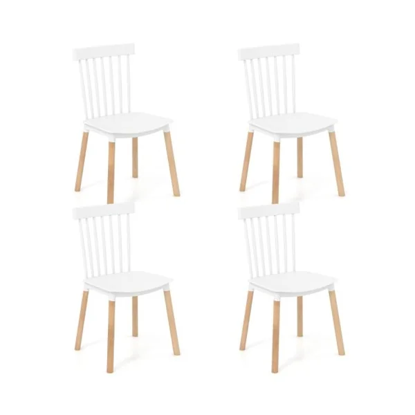 Lot de 4 Chaises Windsor Dossier à Fuseaux et Sièges Incurvés Pieds en Bois Massif Robustes Patins Antidérapants Sans Accoudoirs Noir/Blanc