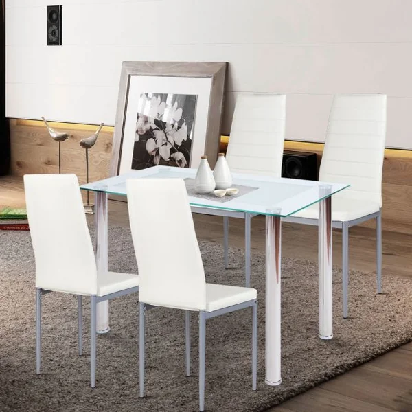 Lot de 4 Chaises à Dossier Haut Siège Rembourré Design Ergonomique Capacité 120 Kg Imitation Cuir 40,5x51x97cm Blanc