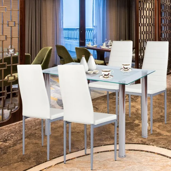 Lot de 4 Chaises à Dossier Haut Siège Rembourré Design Ergonomique Capacité 120 Kg Imitation Cuir 40,5x51x97cm Blanc