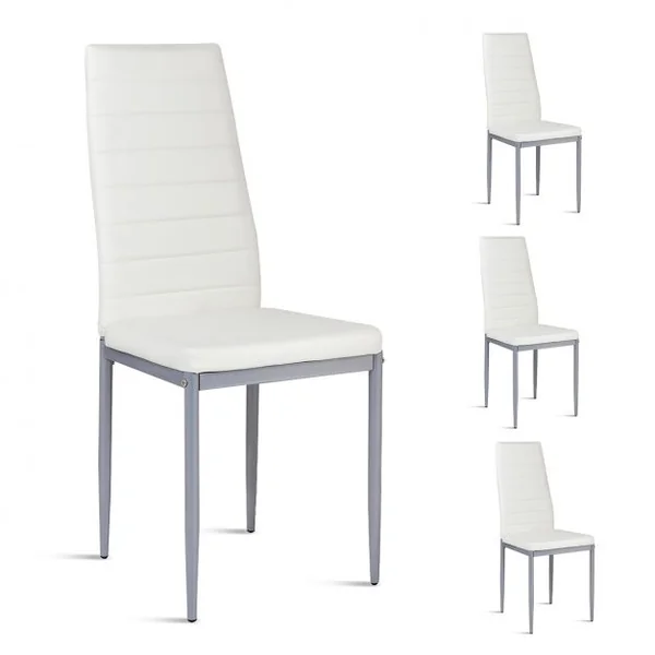 Lot de 4 Chaises à Dossier Haut Siège Rembourré Design Ergonomique Capacité 120 Kg Imitation Cuir 40,5x51x97cm Blanc