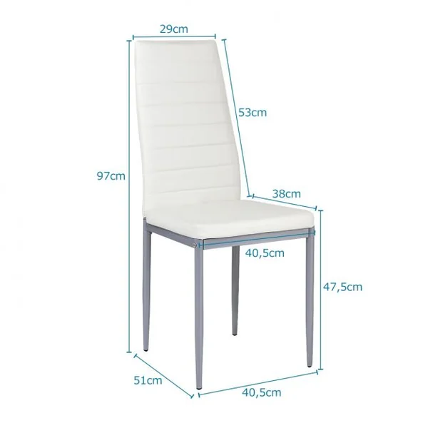 Lot de 4 Chaises à Dossier Haut Siège Rembourré Design Ergonomique Capacité 120 Kg Imitation Cuir 40,5x51x97cm Blanc