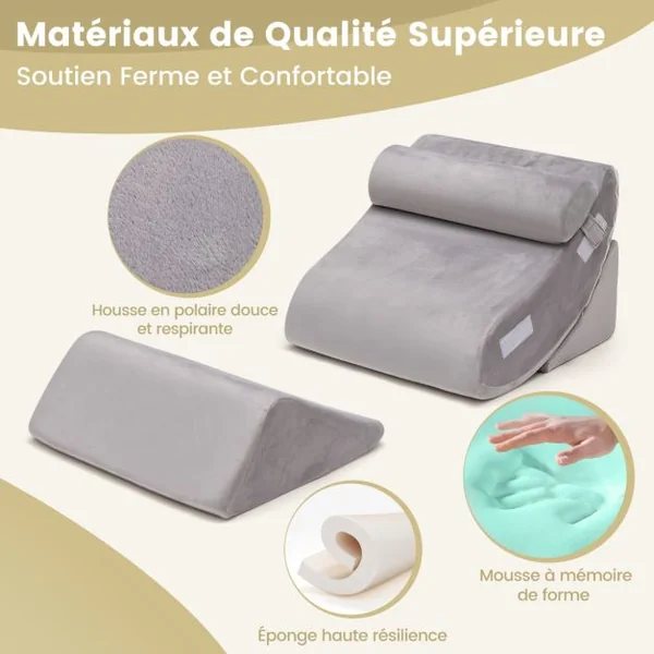 Lot de 4 Coussins/Oreillers de Lecture en Mousse à Mémoire Appuie-tête Amovible Oreiller Compensé Post chirurgie Gris