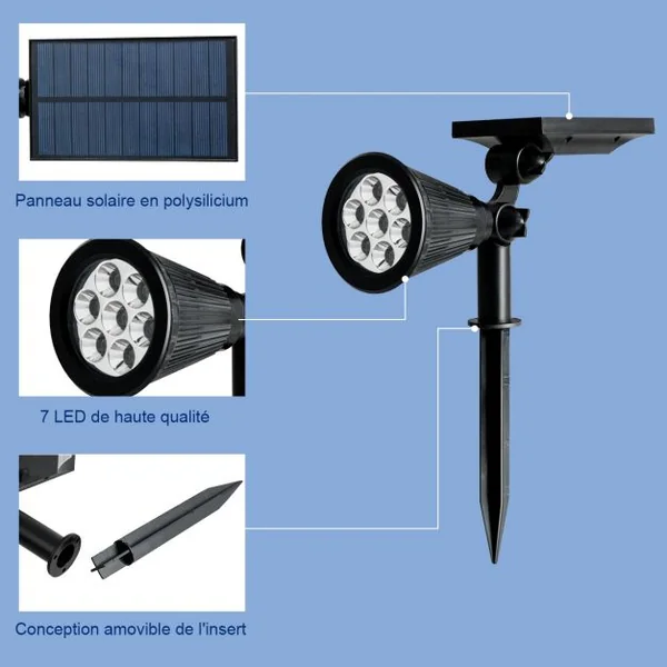 Lot de 4 Lampes Led Solaires d’Extérieur Lampes pour Jardin Montage Au Sol Ou Mural 8-10h D’allumage Sans Fil Noir