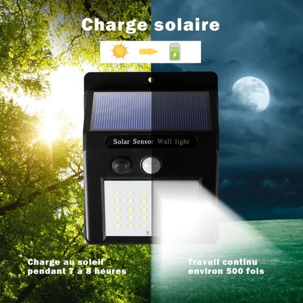 Lot de 4 Lampes Solaires Extérieures Murales avec 30 LED Distance 3 à 5 m Charge 7 à 8 Heures en ABS, 9,6x4,8x12,4cm