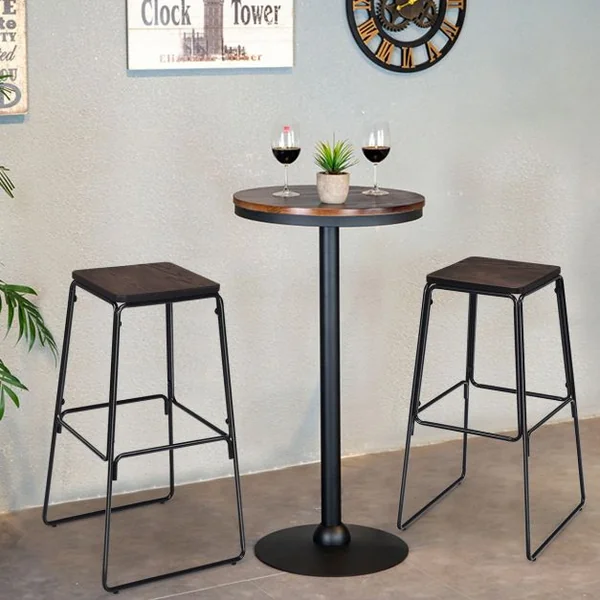 Lot de 4 Tabourets de Bar avec Repose-pieds Style Industriel Capacité 120 Kg en Orme et Fer 43x43x76cm Noir-café