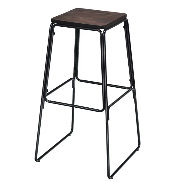 Lot de 4 Tabourets de Bar avec Repose-pieds Style Industriel Capacité 120 Kg en Orme et Fer 43x43x76cm Noir-café
