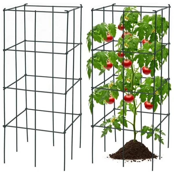 Lot de 4 Treillis à Tomates de Jardin pour Plantes Grimpantes Piquets de Support en Métal Résistant à la Rouille 40 x 40 x 100 cm