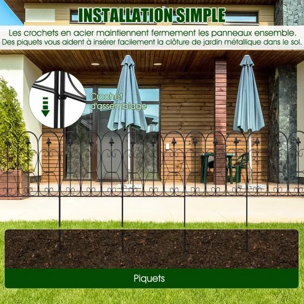 Lot de 5 Clôtures de Jardin Décoratives en Métal Barriere Jardin Exterieur pour Terrasse Aménagement Paysager 60x80CM