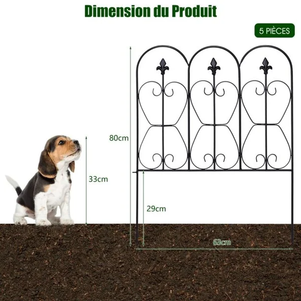 Lot de 5 Clôtures de Jardin Décoratives en Métal Barriere Jardin Exterieur pour Terrasse Aménagement Paysager 60x80CM