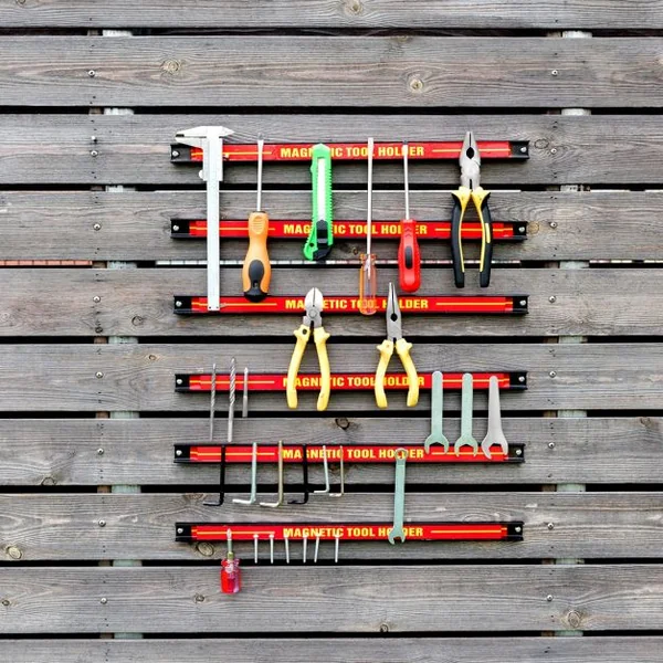 Lot de 6 Barres Magnétiques Porte-outils Magnétiques Capacité 6x10kg en Acier, 46x2,3x1,25cm, Rouge+Noir+Jaune