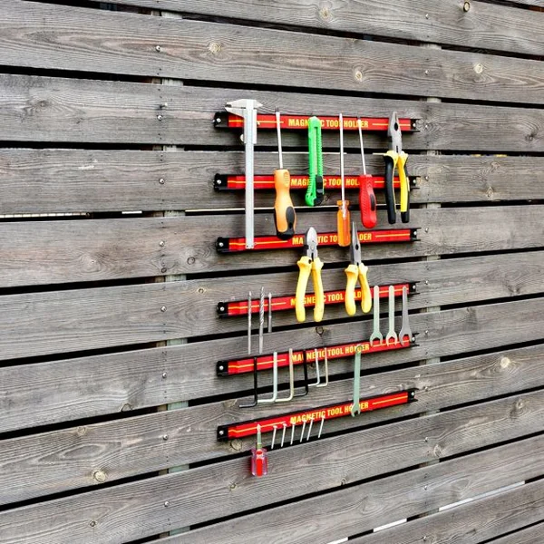Lot de 6 Barres Magnétiques Porte-outils Magnétiques Capacité 6x10kg en Acier, 46x2,3x1,25cm, Rouge+Noir+Jaune