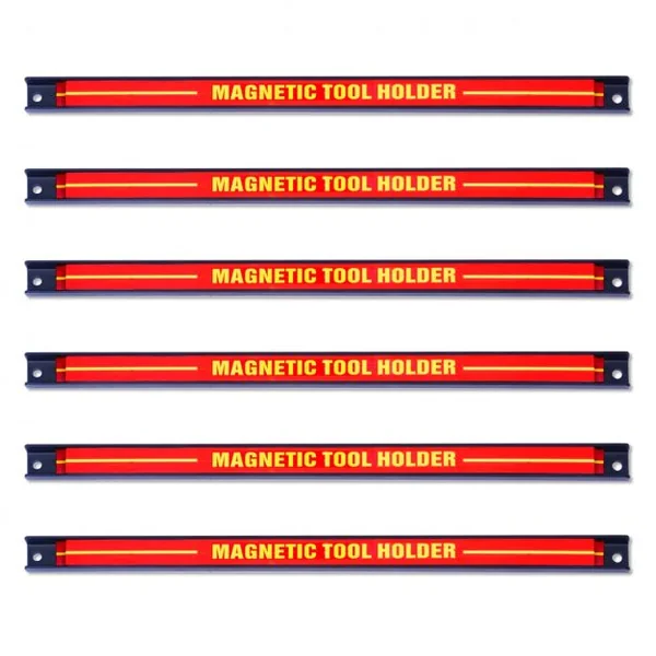 Lot de 6 Barres Magnétiques Porte-outils Magnétiques Capacité 6x10kg en Acier, 46x2,3x1,25cm, Rouge+Noir+Jaune