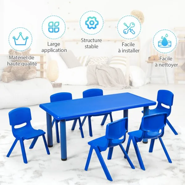 Lot de 6 Chaises pour Enfants Fabriquer en Plastique Multicolore Idéal pour Salle de Jeux Jardin d’Enfant Bleu