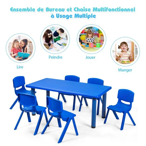 Lot de 6 Chaises pour Enfants Fabriquer en Plastique Multicolore Idéal pour Salle de Jeux Jardin d’Enfant Bleu