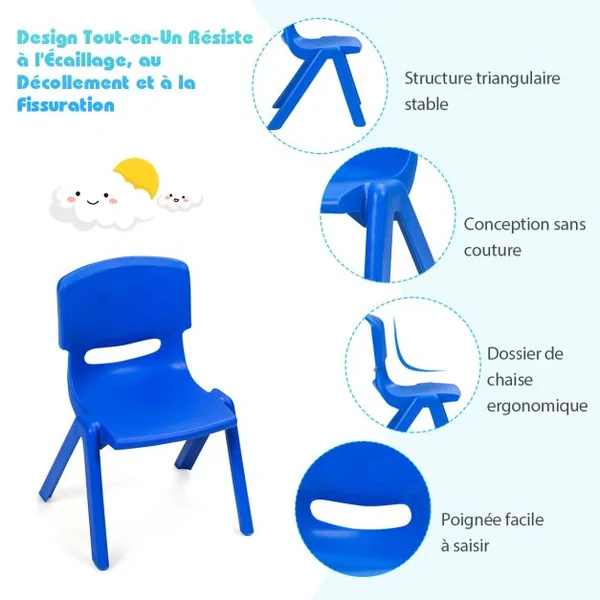Lot de 6 Chaises pour Enfants Fabriquer en Plastique Multicolore Idéal pour Salle de Jeux Jardin d’Enfant Bleu