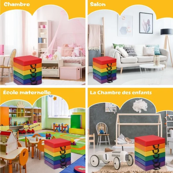 Lot de 6 Coussins de Chaise pour Enfant avec Poignées Coussins D'assise Carrés 38 x 38CM Multicolores/Couleurs Morandis
