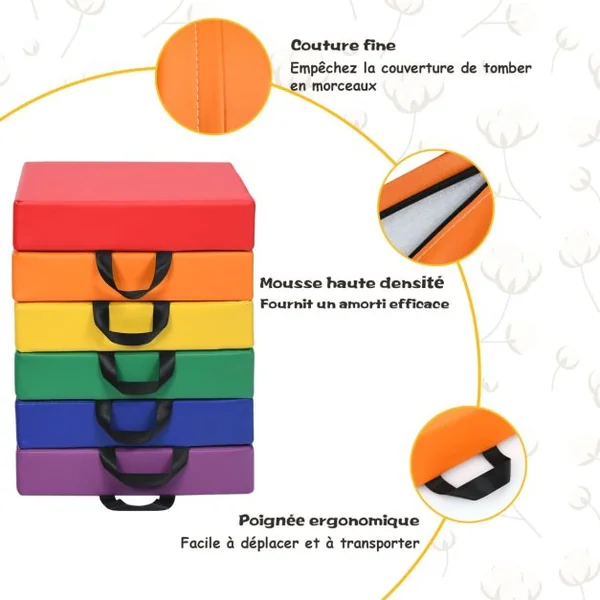 Lot de 6 Coussins de Chaise pour Enfant avec Poignées Coussins D'assise Carrés 38 x 38CM Multicolores/Couleurs Morandis