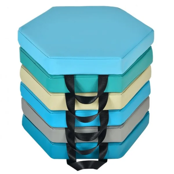 Lot de 6 Coussins de Sol pour Enfants Coussins d’Assise Hexagonaux avec Poignées 38 x 34 x 5 cm