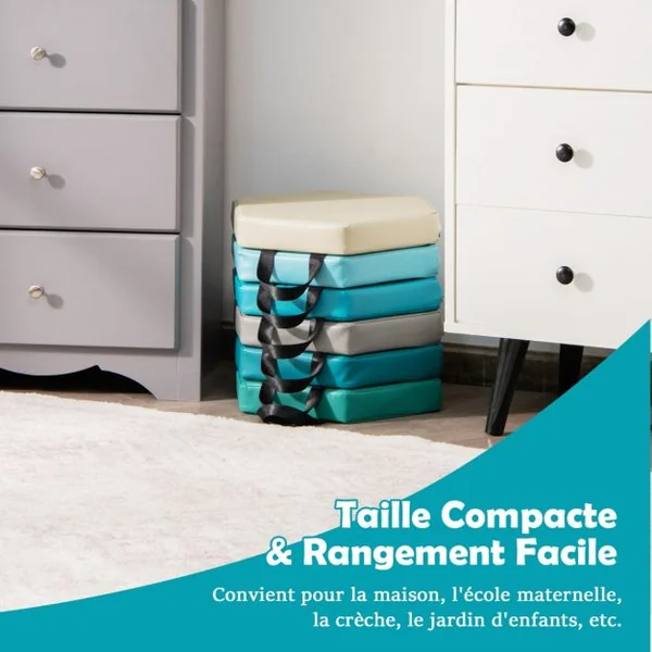 Lot de 6 Coussins de Sol pour Enfants Coussins d’Assise Hexagonaux avec Poignées 38 x 34 x 5 cm