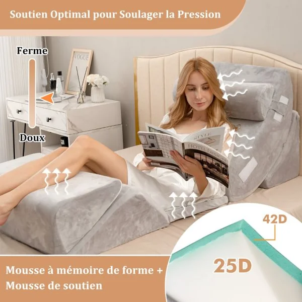 Lot de 6 Coussins/Oreillers de Lecture en Mousse à Mémoire Appuie-tête Amovible Oreiller Compensé Post-chirurgie Gris