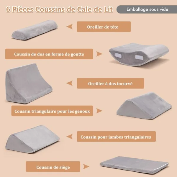 Lot de 6 Coussins/Oreillers de Lecture en Mousse à Mémoire Appuie-tête Amovible Oreiller Compensé Post-chirurgie Gris
