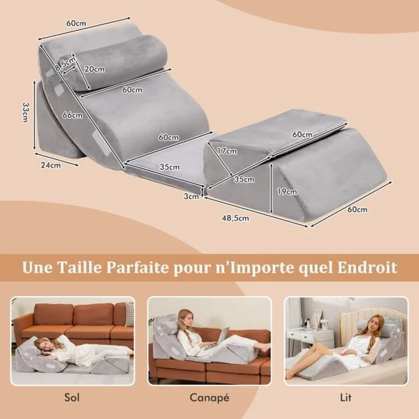 Lot de 6 Coussins/Oreillers de Lecture en Mousse à Mémoire Appuie-tête Amovible Oreiller Compensé Post-chirurgie Gris