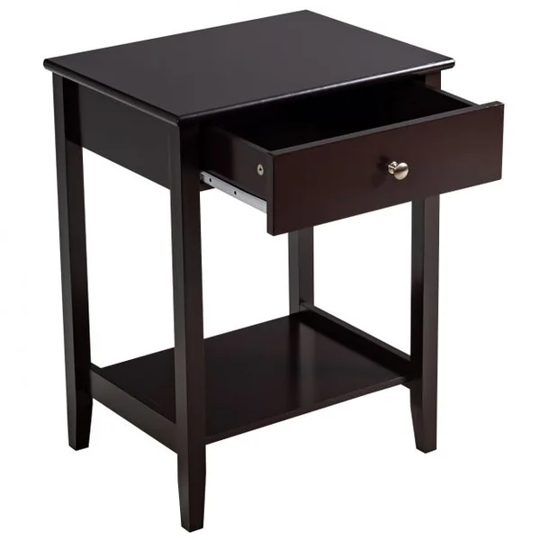 Lot de Table de Chevet à 2 Niveaux avec 1 Tiroir Table d'Appoint de Style Moderne Brun