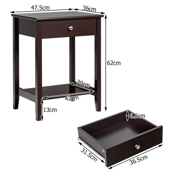 Lot de Table de Chevet à 2 Niveaux avec 1 Tiroir Table d'Appoint de Style Moderne Brun