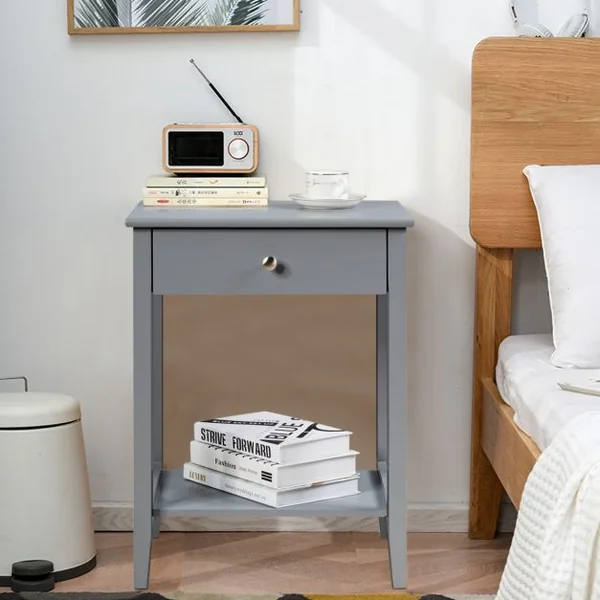 Lot de Table de Chevet à 2 Niveaux avec 1 Tiroir Table d'Appoint de Style Moderne Girs