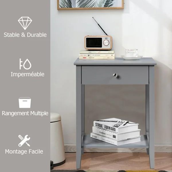 Lot de Table de Chevet à 2 Niveaux avec 1 Tiroir Table d'Appoint de Style Moderne Girs